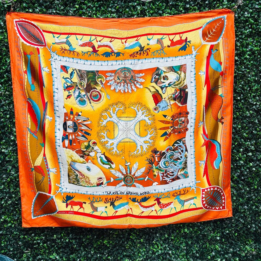 Hermes La Vie Du Grand Nord silk scarf 90cm square